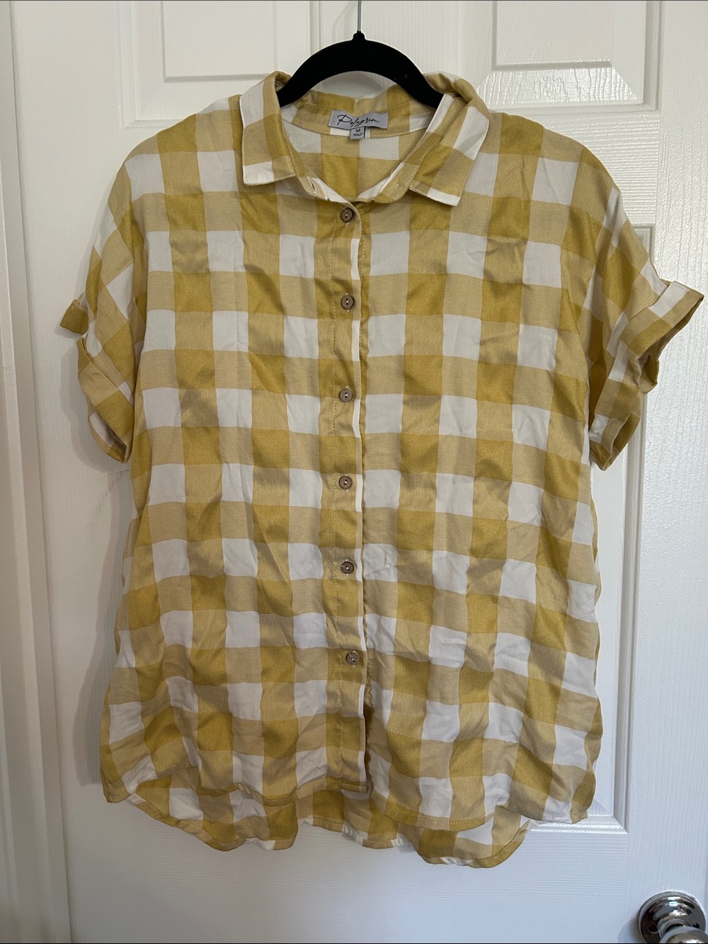 Polagram Yellow and White Gingham Button-Down Shirt